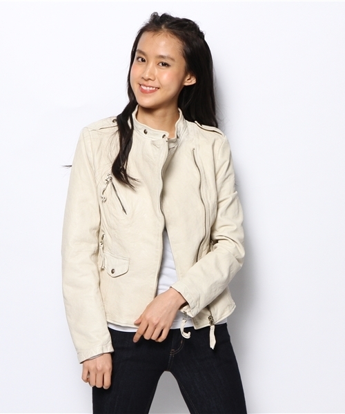 goa（ゴア）の「ﾚｻﾞｰﾗｲﾀﾞｰｽｼﾞｬｹｯﾄ（ライダースジャケット・レディース・アイボリー/ベージュ/キャメル・FREE）」の13枚目の写真