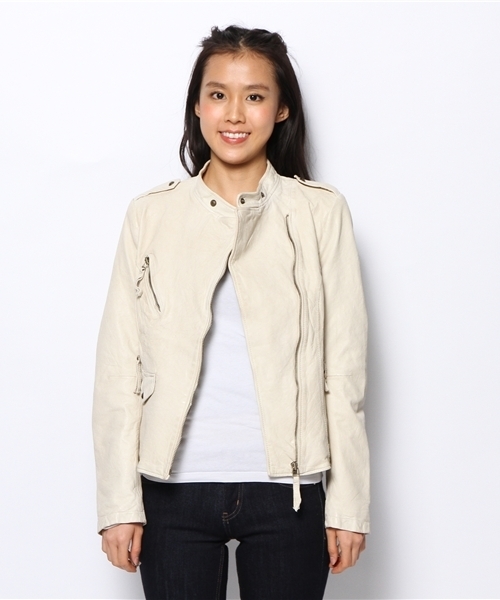 goa（ゴア）の「ﾚｻﾞｰﾗｲﾀﾞｰｽｼﾞｬｹｯﾄ（ライダースジャケット・レディース・アイボリー/ベージュ/キャメル・FREE）」の4枚目の写真