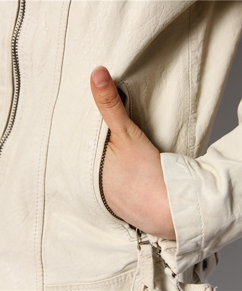 goa（ゴア）の「ﾚｻﾞｰﾗｲﾀﾞｰｽｼﾞｬｹｯﾄ（ライダースジャケット・レディース・アイボリー/ベージュ/キャメル・FREE）」の10枚目の写真