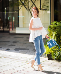 美品　ドゥロワー　ブラウス　高田麻紀子さん着用　ピンク　ギャザー　リボン 高田麻紀子さんコラボ》フレア切替ブラウス