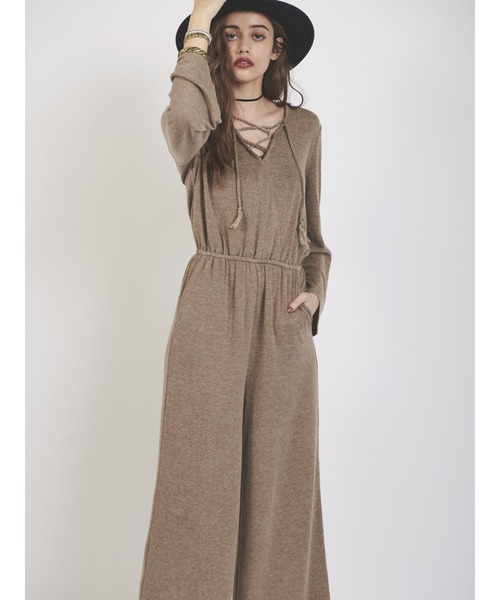 EGOIST(エゴイスト)の「バストレースUP長袖オールインワン(サロペット/オーバーオール・レディース・ブラック/ライトブラウン・FREE)」の10枚目の写真