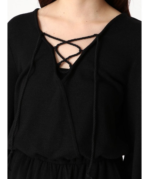 EGOIST(エゴイスト)の「バストレースUP長袖オールインワン(サロペット/オーバーオール・レディース・ブラック/ライトブラウン・FREE)」の14枚目の写真