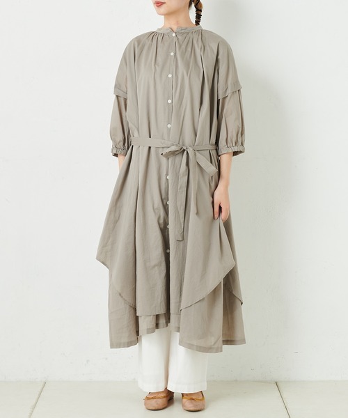 PUAL CE CIN(ピュアルセシン)の「ボイルオーバーシャツワンピース(シャツワンピース・レディース・グリーン/ネイビー/ホワイト/ブラック/グレイッシュベージュ・FREE)」の13枚目の写真