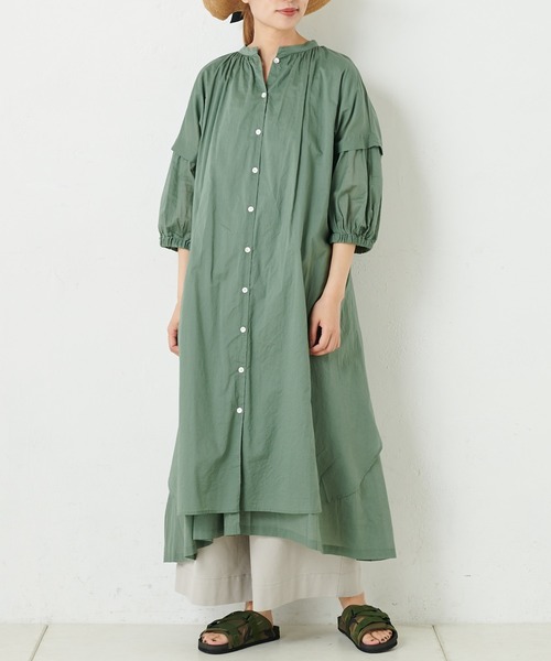 PUAL CE CIN(ピュアルセシン)の「ボイルオーバーシャツワンピース(シャツワンピース・レディース・グリーン/ネイビー/ホワイト/ブラック/グレイッシュベージュ・FREE)」の15枚目の写真
