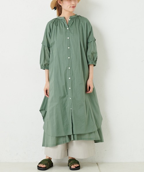 PUAL CE CIN(ピュアルセシン)の「ボイルオーバーシャツワンピース(シャツワンピース・レディース・グリーン/ネイビー/ホワイト/ブラック/グレイッシュベージュ・FREE)」の19枚目の写真