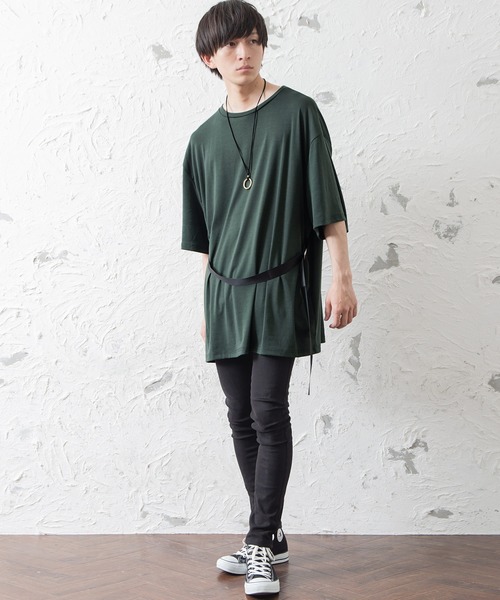 MinoriTY（マイノリティ）の「メンズウエストベルトロング丈半袖カットソー（Tシャツ/カットソー・メンズ・グリーン/モカ・M/L）」の8枚目の写真