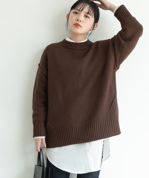 Aunt Marie's（アントマリーズ）の「パイピングオーバーサイズニット/AUNTMARIE'S（ニット/セーター・レディース・ブラウン/グリーン/アイボリー/ライトブルー/ライトグリーン/ライトパープル・FREE）」の2枚目の写真