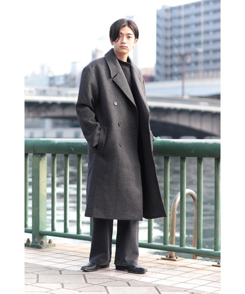 CREARE -LINO-（クレアーレリノ）の「オーバーサイズ W60メルトン ロングダブルチェスターコート（チェスターコート・メンズ・チャコールグレー/ブラック・FREE）」の12枚目の写真