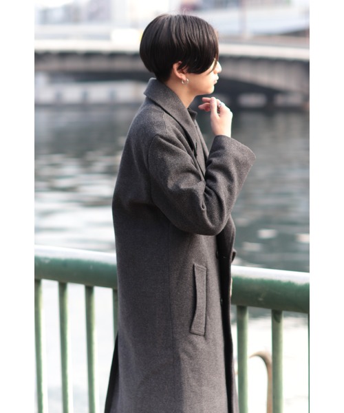 CREARE -LINO-（クレアーレリノ）の「オーバーサイズ W60メルトン ロングダブルチェスターコート（チェスターコート・メンズ・チャコールグレー/ブラック・FREE）」の16枚目の写真