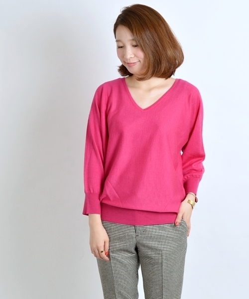 SHIPS for women（シップスフォーウィメン）の「ウールシルク Vネック ドルマンスリーブ ニット（ニット/セーター・レディース・ピンク系その他/ブルー/コバルトブルー/オフホワイト/ブラック/カーキ・ONE SIZE）」の6枚目の写真