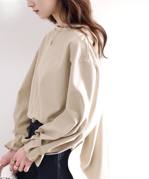 classicalelf(クラシカルエルフ)の「大人のやみつきほんのりスウィート。綿100%、さらり滑らか。ふんわり&くしゅが可愛い大人トップス オーバーサイズ カットソー(Tシャツ/カットソー・レディース・ホワイト/ブラック/ベージュ/モカ/グレー系その他/ピンク系その他/ラベンダー/その他・MEDIUM/LARGE/X-LARGE/SMALL)」の12枚目の写真