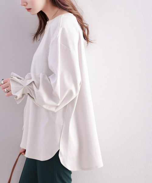 classicalelf(クラシカルエルフ)の「大人のやみつきほんのりスウィート。綿100%、さらり滑らか。ふんわり&くしゅが可愛い大人トップス オーバーサイズ カットソー(Tシャツ/カットソー・レディース・ホワイト/ブラック/ベージュ/モカ/グレー系その他/ピンク系その他/ラベンダー/その他・MEDIUM/LARGE/X-LARGE/SMALL)」の13枚目の写真