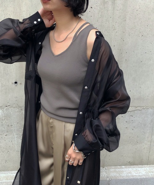 &g'aime（アンジェム）の「【&g'aime】ミラノリブタンクトップ（タンクトップ・レディース・ホワイト/ブラック/ベージュ/パープル/カーキ/グレイッシュベージュ/チャコール・FREE）」の4枚目の写真