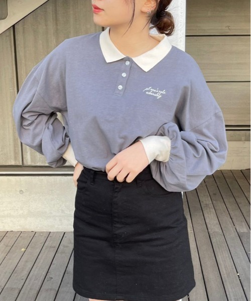 apres jour（アプレジュール）の「ロゴ入りポロシャツ【ZOZOTOWN限定アイテム】（Tシャツ/カットソー・レディース・ダークブルー/アイボリー/ブラウン系その他/ブラック・フリー/X-LARGE）」の4枚目の写真