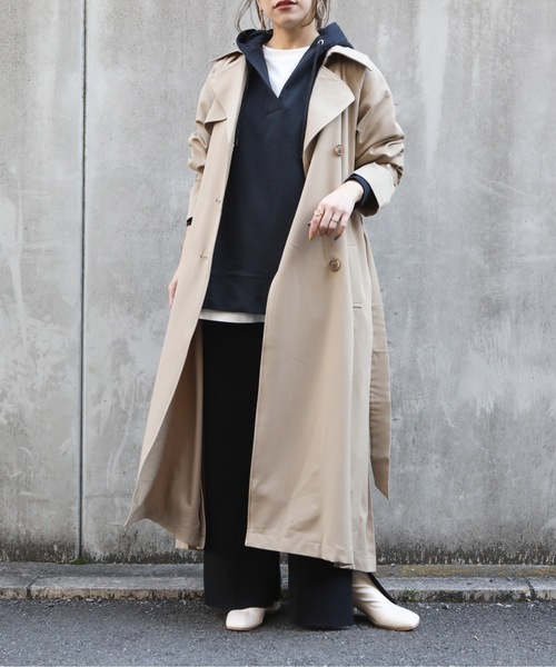 サイドバックプリーツトレンチコート 春アウター スプリングコート オーバーサイズ Retro アプレトロ のファッション Ap Zozo限定アイテム トレンチコート