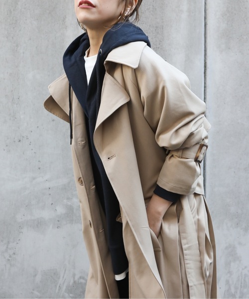 サイドバックプリーツトレンチコート 春アウター スプリングコート オーバーサイズ Retro アプレトロ のファッション Ap Zozo限定アイテム トレンチコート