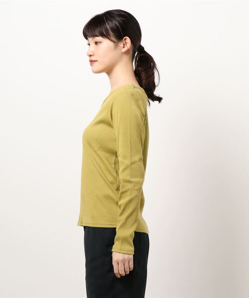 AZUL by moussy（アズールバイマウジー）の「HEART NECK RIB TOPS/ハートネックリブトップス（Tシャツ/カットソー・レディース・オフホワイト/ブラック/ライム・MEDIUM/SMALL）」の4枚目の写真