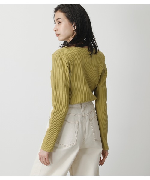 AZUL by moussy（アズールバイマウジー）の「HEART NECK RIB TOPS/ハートネックリブトップス（Tシャツ/カットソー・レディース・オフホワイト/ブラック/ライム・MEDIUM/SMALL）」の19枚目の写真