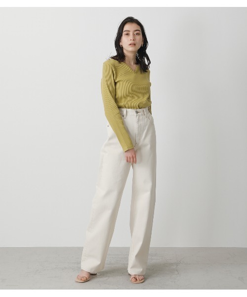 AZUL by moussy（アズールバイマウジー）の「HEART NECK RIB TOPS/ハートネックリブトップス（Tシャツ/カットソー・レディース・オフホワイト/ブラック/ライム・MEDIUM/SMALL）」の17枚目の写真