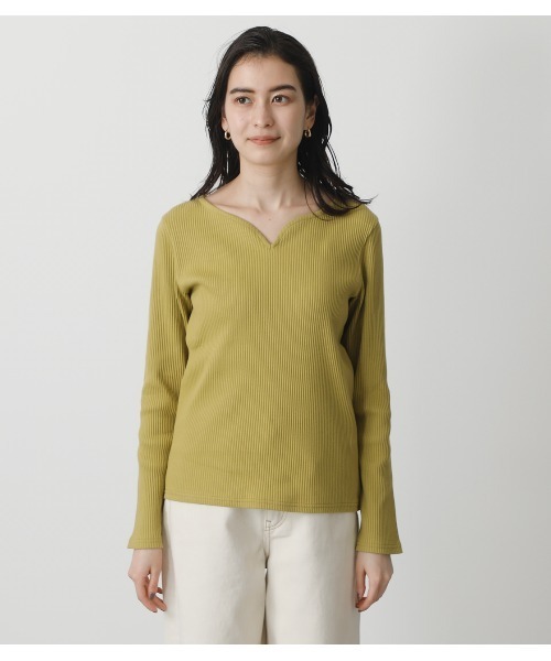 AZUL by moussy（アズールバイマウジー）の「HEART NECK RIB TOPS/ハートネックリブトップス（Tシャツ/カットソー・レディース・オフホワイト/ブラック/ライム・MEDIUM/SMALL）」の16枚目の写真