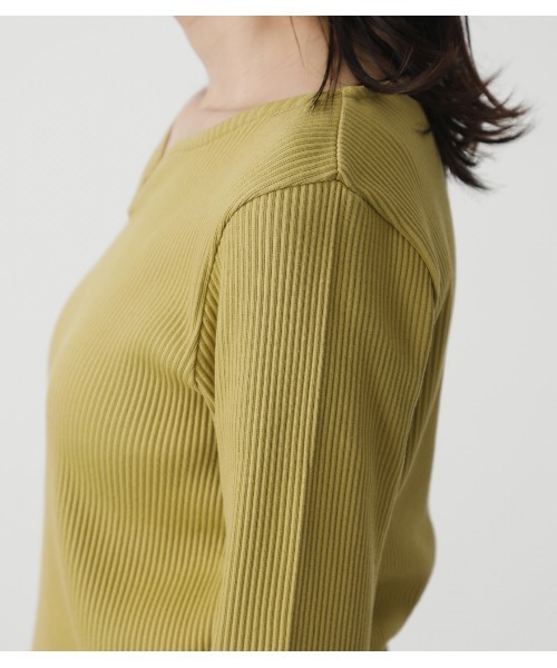 AZUL by moussy（アズールバイマウジー）の「HEART NECK RIB TOPS/ハートネックリブトップス（Tシャツ/カットソー・レディース・オフホワイト/ブラック/ライム・MEDIUM/SMALL）」の12枚目の写真