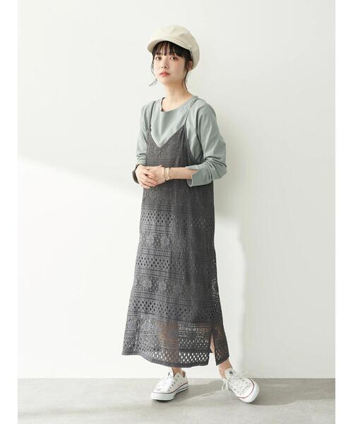 earth music&ecology（アースミュージックアンドエコロジー）の「SET2点レースキャミワンピース+カットプルオーバー ＊（ワンピース・レディース・チャコールグレー/グレイッシュベージュ/アイボリー・FREE）」の6枚目の写真