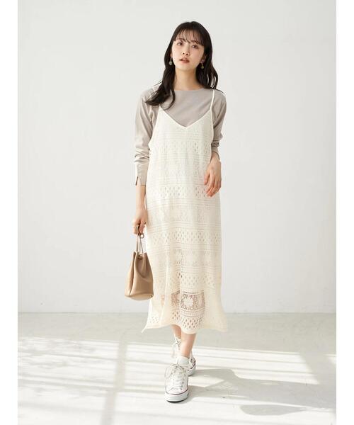 earth music&ecology（アースミュージックアンドエコロジー）の「SET2点レースキャミワンピース+カットプルオーバー ＊（ワンピース・レディース・チャコールグレー/グレイッシュベージュ/アイボリー・FREE）」の8枚目の写真