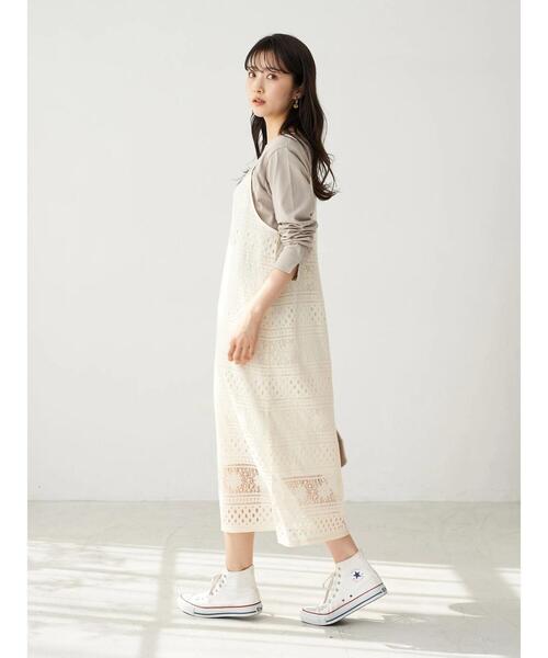 earth music&ecology（アースミュージックアンドエコロジー）の「SET2点レースキャミワンピース+カットプルオーバー ＊（ワンピース・レディース・チャコールグレー/グレイッシュベージュ/アイボリー・FREE）」の10枚目の写真