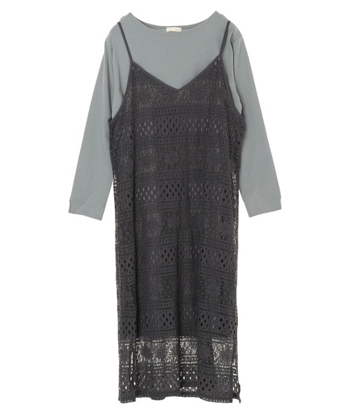 earth music&ecology（アースミュージックアンドエコロジー）の「SET2点レースキャミワンピース+カットプルオーバー ＊（ワンピース・レディース・チャコールグレー/グレイッシュベージュ/アイボリー・FREE）」の4枚目の写真