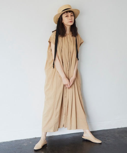 Libra Cue（リブラ キュー）の「コットンボイルノースリーブワンピース（ワンピース・レディース・ブラック/ベージュ/カーキ/ブルー/アイボリー・FREE）」の3枚目の写真