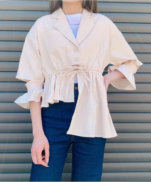 lilLilly(リルリリー)の「アシンメトリーフリルジャケット(テーラードジャケット・レディース・ベージュ/ブルー系その他/チェック・FREE)」の13枚目の写真