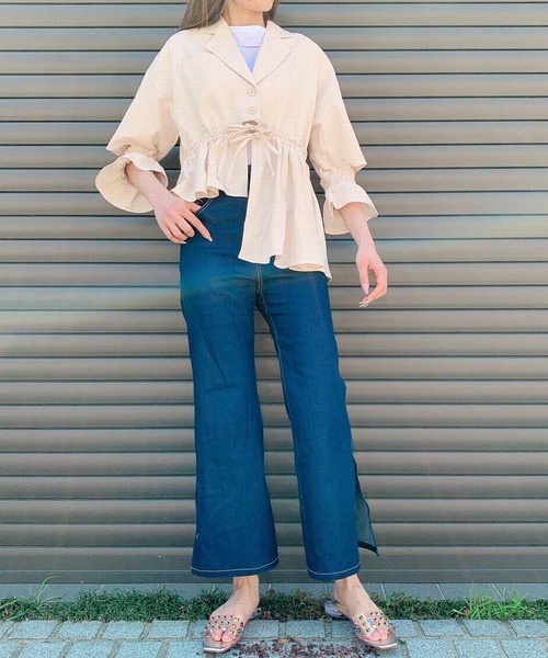 lilLilly(リルリリー)の「アシンメトリーフリルジャケット(テーラードジャケット・レディース・ベージュ/ブルー系その他/チェック・FREE)」の14枚目の写真