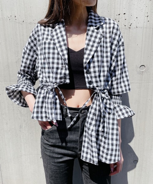 lilLilly リルリリーフリルシアーフリルブルゾン WHITE ジャケット lilLilly リルリリーフリルシアーフリルブルゾン WHITE ジャケット