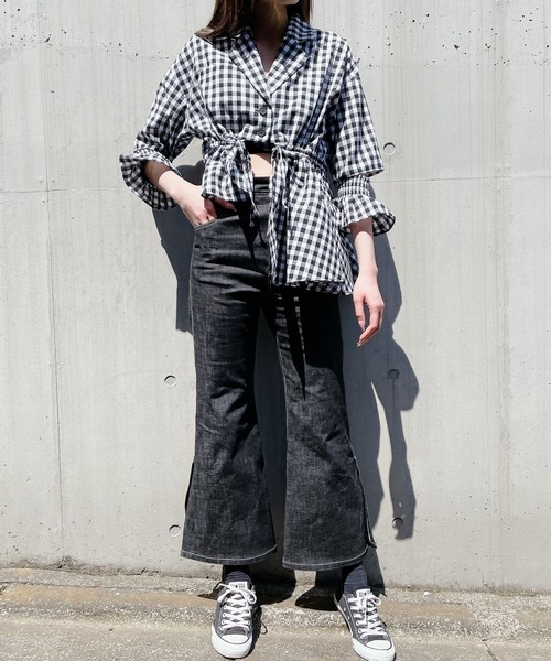 lilLilly(リルリリー)の「アシンメトリーフリルジャケット(テーラードジャケット・レディース・ベージュ/ブルー系その他/チェック・FREE)」の22枚目の写真