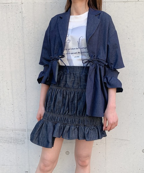 lilLilly(リルリリー)の「アシンメトリーフリルジャケット(テーラードジャケット・レディース・ベージュ/ブルー系その他/チェック・FREE)」の7枚目の写真