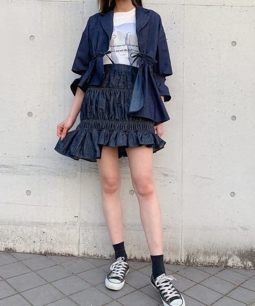 lilLilly(リルリリー)の「アシンメトリーフリルジャケット(テーラードジャケット・レディース・ベージュ/ブルー系その他/チェック・FREE)」の8枚目の写真