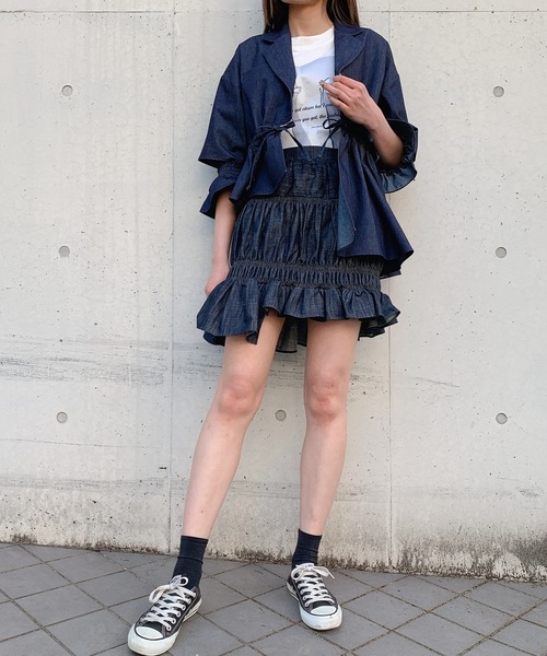 lilLilly(リルリリー)の「アシンメトリーフリルジャケット(テーラードジャケット・レディース・ベージュ/ブルー系その他/チェック・FREE)」の9枚目の写真