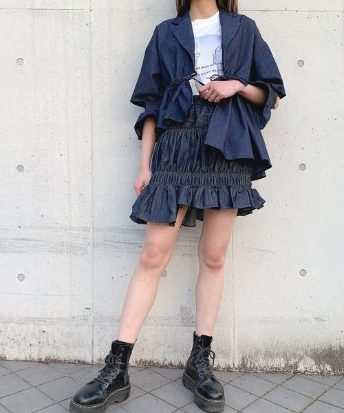 lilLilly(リルリリー)の「アシンメトリーフリルジャケット(テーラードジャケット・レディース・ベージュ/ブルー系その他/チェック・FREE)」の10枚目の写真