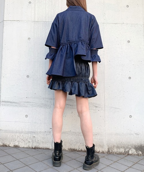 lilLilly(リルリリー)の「アシンメトリーフリルジャケット(テーラードジャケット・レディース・ベージュ/ブルー系その他/チェック・FREE)」の12枚目の写真