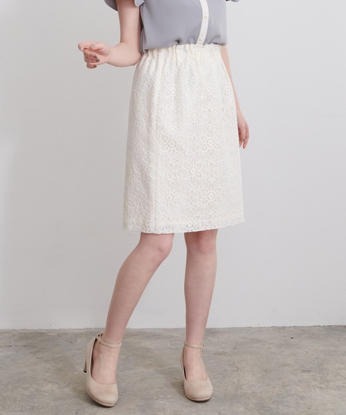 ASTORIA ODIER（アストリアオディール）の「ウエストゴムレースタイトスカート（スカート・レディース・イエロー/ライトグレー/ホワイト/ネイビー/ピンク・MEDIUM/X-SMALL/SMALL）」の2枚目の写真