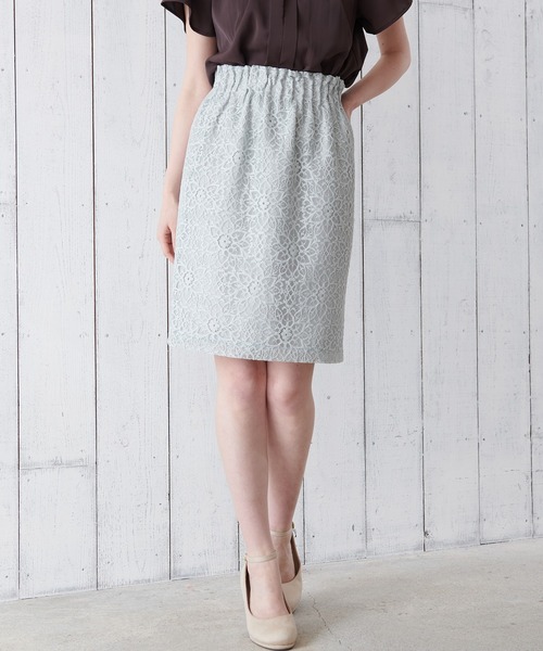 ASTORIA ODIER（アストリアオディール）の「ウエストゴムレースタイトスカート（スカート・レディース・イエロー/ライトグレー/ホワイト/ネイビー/ピンク・MEDIUM/X-SMALL/SMALL）」の3枚目の写真