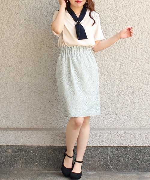 ASTORIA ODIER（アストリアオディール）の「ウエストゴムレースタイトスカート（スカート・レディース・イエロー/ライトグレー/ホワイト/ネイビー/ピンク・MEDIUM/X-SMALL/SMALL）」の20枚目の写真