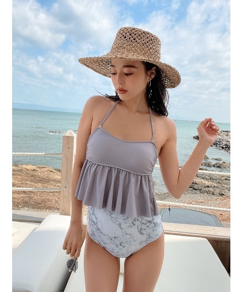 TRUNC（トランクエイティーエイト）の「Marble Combi Swimwear（水着・レディース・グレー/ブラウン・FREE）」の2枚目の写真
