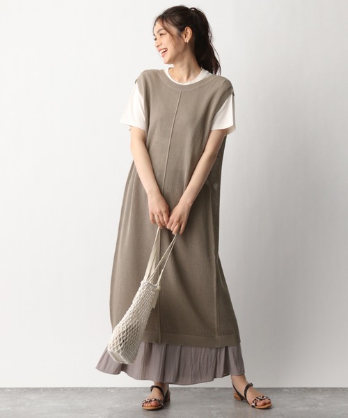 GLOBAL WORK（グローバルワーク）の「メッシュニットジレ・カットプルオーバー/938469（Tシャツ/カットソー・レディース・ライトブラウン/ホワイト系その他2/グリーン系その他3・FREE）」の2枚目の写真