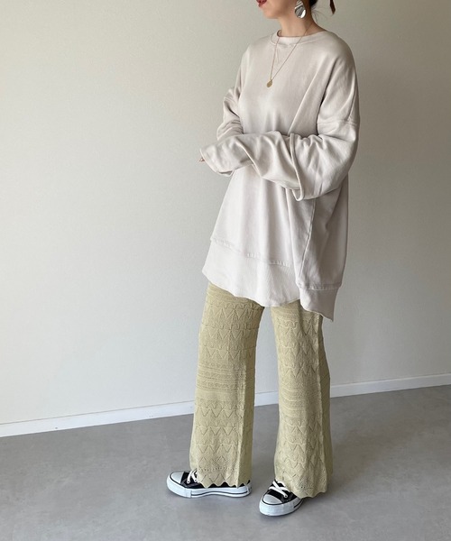 y/m by misato（イムバイミサト）の「リネンライク透かし編みパンツ（その他パンツ・レディース・オフホワイト/ライム・FREE）」の2枚目の写真