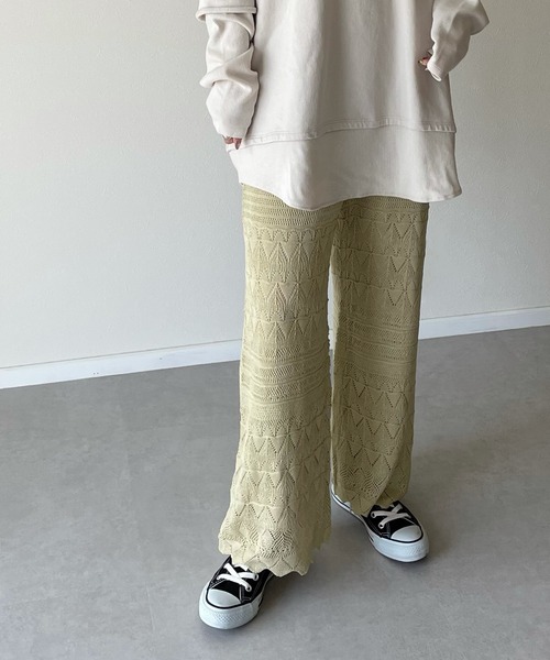 y/m by misato（イムバイミサト）の「リネンライク透かし編みパンツ（その他パンツ・レディース・オフホワイト/ライム・FREE）」の13枚目の写真