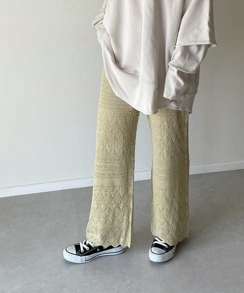 y/m by misato（イムバイミサト）の「リネンライク透かし編みパンツ（その他パンツ・レディース・オフホワイト/ライム・FREE）」の14枚目の写真