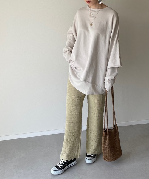 y/m by misato（イムバイミサト）の「リネンライク透かし編みパンツ（その他パンツ・レディース・オフホワイト/ライム・FREE）」の15枚目の写真