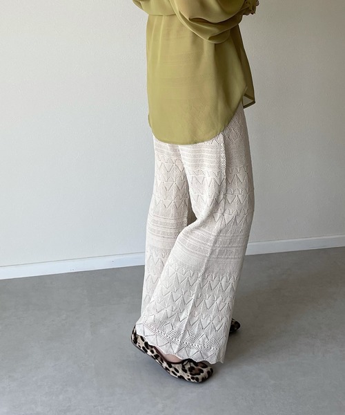 y/m by misato（イムバイミサト）の「リネンライク透かし編みパンツ（その他パンツ・レディース・オフホワイト/ライム・FREE）」の8枚目の写真