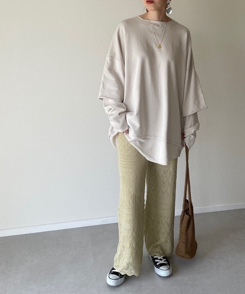 y/m by misato（イムバイミサト）の「リネンライク透かし編みパンツ（その他パンツ・レディース・オフホワイト/ライム・FREE）」の16枚目の写真